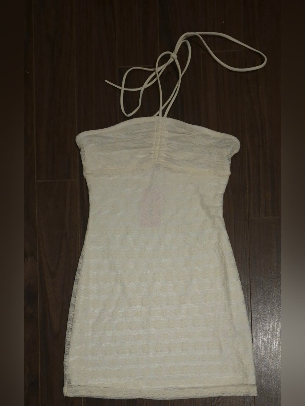 Edikted Santana Textured Halter Mini Dress Cream Size S NWT